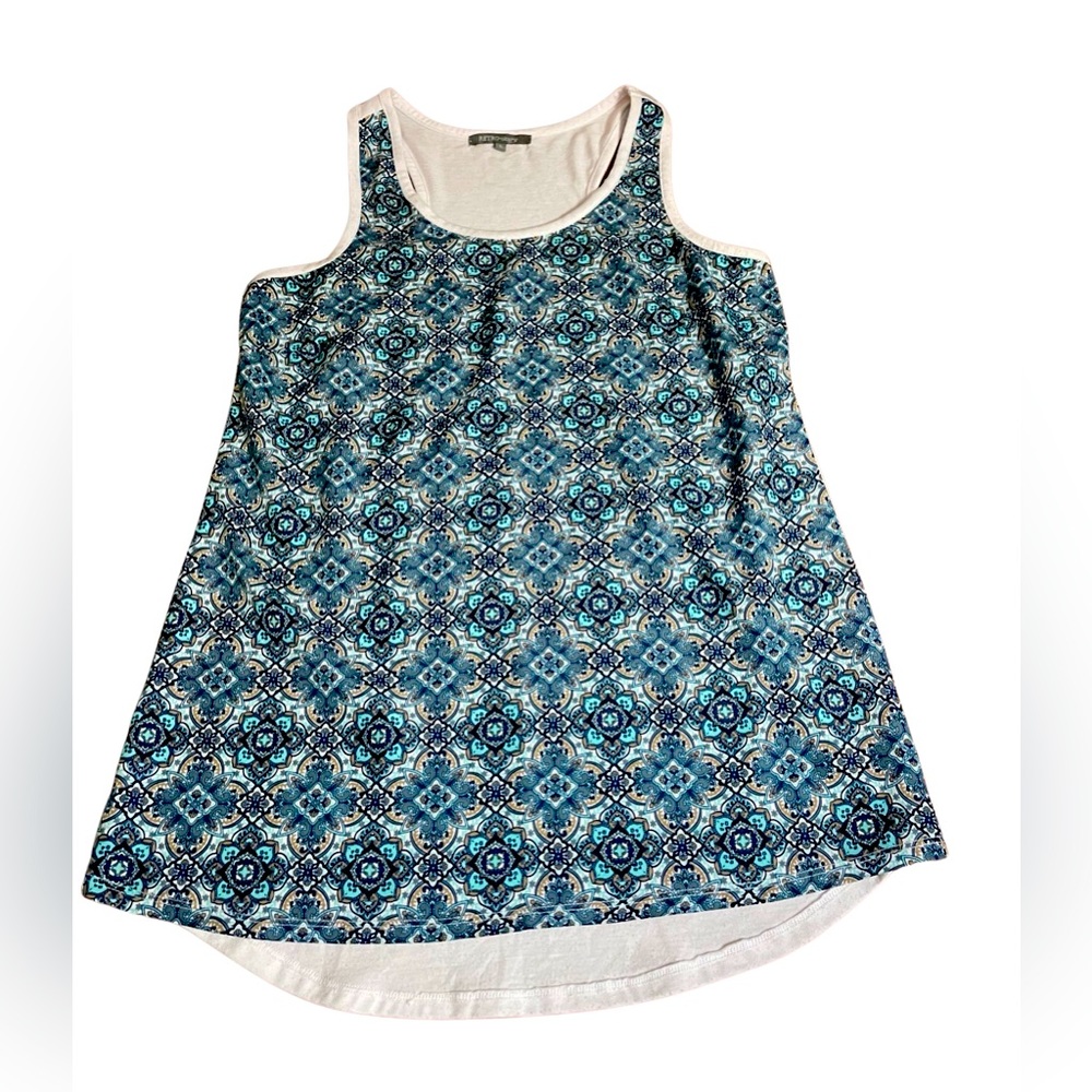 Retro-ology Blue and white racer back tank top size small spandex floral print